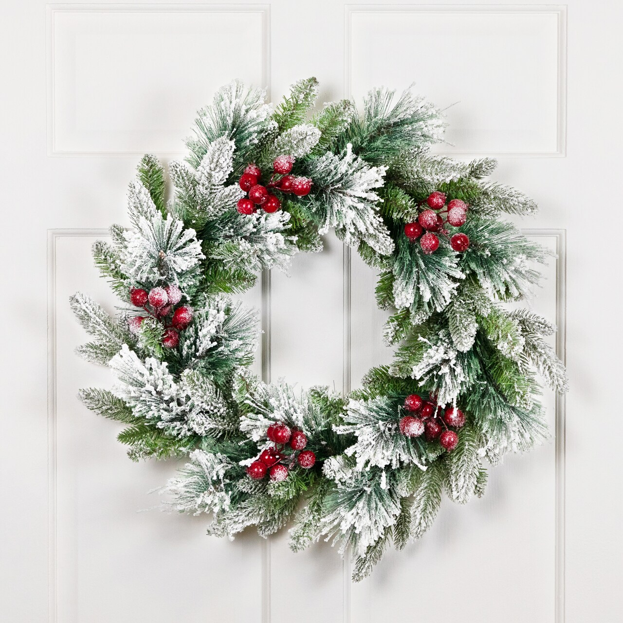 Northlight Flocked Calloway Fir with Berries Artificial Christmas Wreath - 24" - Unlit
